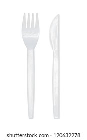 Plastic Knife And Fork Isolated On White Background