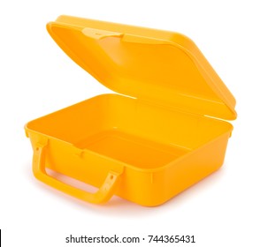 Plastische Lunchbox einzeln auf weißem Hintergrund.