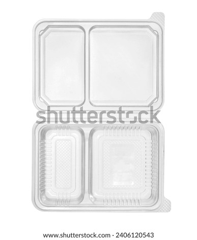 Plastic lunch box two compartment separated top view (with clipping path) isolated on white background
