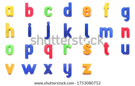 plastic magnetic lowercase letters of the British alphabet