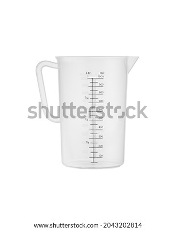 Plastic measure glass isolated on white. Capacity 1 liter