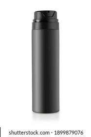 Plastic Or Metal Black Cosmetic Spray Bottle Isolated On White Background With Clipping Path