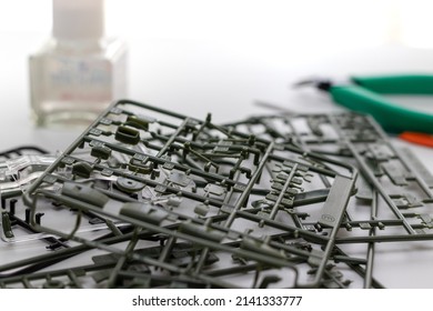 Plastic Model Parts Piled On The Table