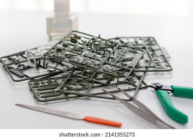 Plastic Model Parts Piled On The Table