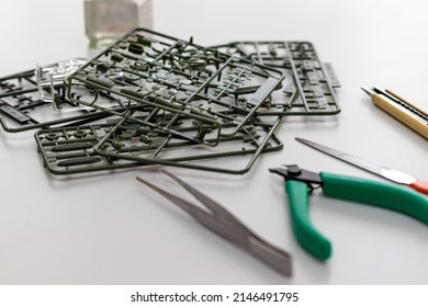 Plastic Model Parts Piled On The Table