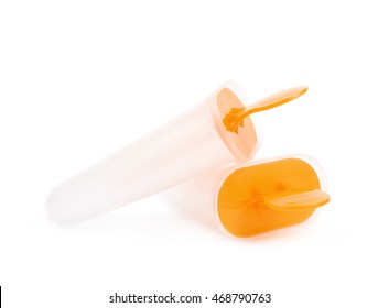 Plastic Orange Popsicle Ice Lolly Form Mold Isolated Over The White Background