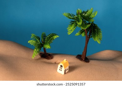 plastic palm tree and house on the bare belly of a lady - Powered by Shutterstock