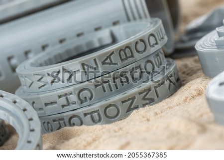 Plastic parts printed on a 3D printer, round letters rings for cryptex.