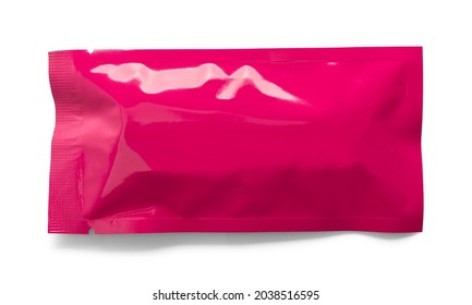 Plastic Pink Packet Cut Out On White.