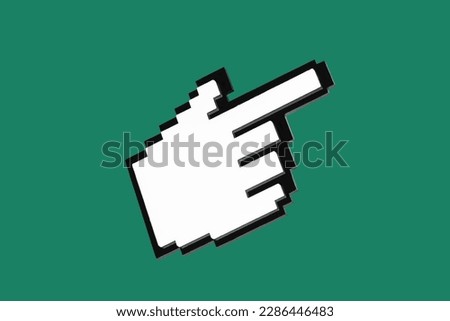 Plastic pointer cursor shape isolated on vibrant green background. Digital technology and graphic design related concept.