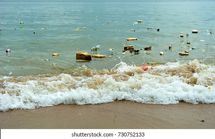 Plastic pollution in ocean (Environment concept), selective focus.  