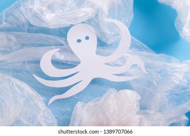 Plastic pollution in ocean environmental problem. paper cut