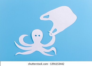 Plastic pollution in ocean environmental problem. paper cut