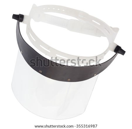 Plastic protective face shield on a white background