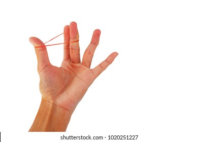 Plastic Rubber Band In Hand With Finger Exercise On White Background