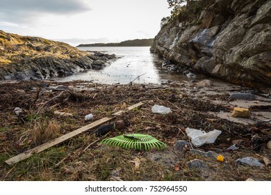 Plastic Rubbish On The Beach In Dvergsnestangen, Kristiansand In Norway. November 2017.