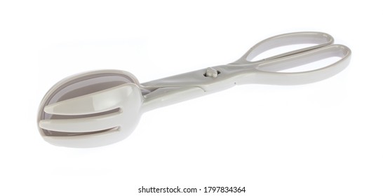 Plastic Salad Tongs Isolated On White Background