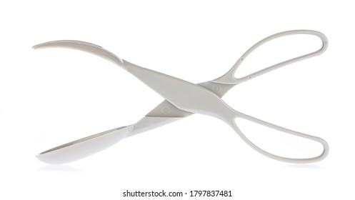 Plastic Salad Tongs Isolated On White Background