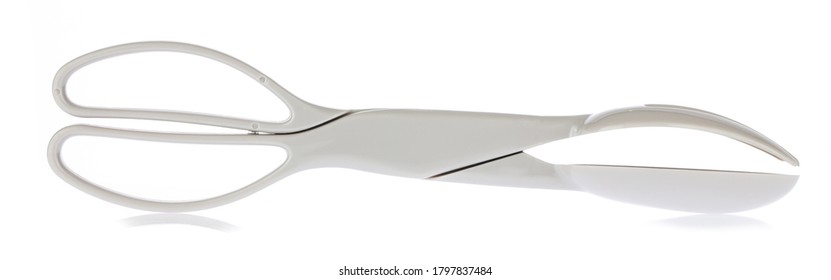 Plastic Salad Tongs Isolated On White Background