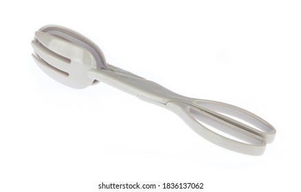 Plastic Salad Tongs Isolated On White Background