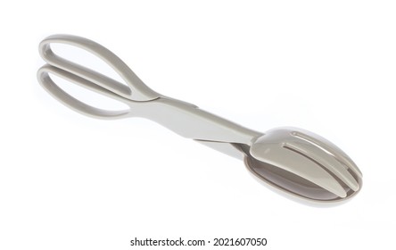 Plastic Salad Tongs Isolated On White Background