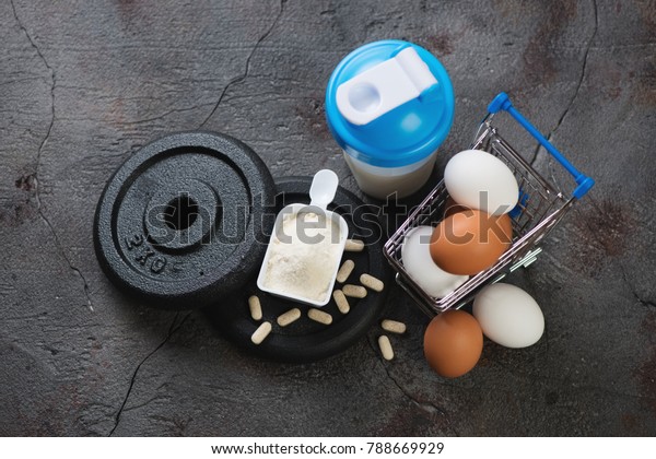 Plastic Shaker Protein Decorative Shopping Cart Stock Photo Edit