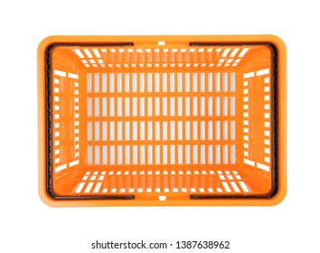 Plastic Shopping Basket On White Background, Top View