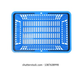 Plastic Shopping Basket On White Background, Top View