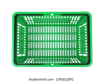 Plastic Shopping Basket On White Background, Top View