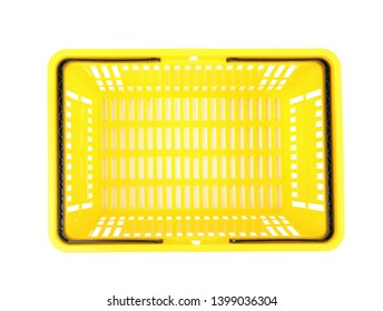 Plastic Shopping Basket On White Background, Top View