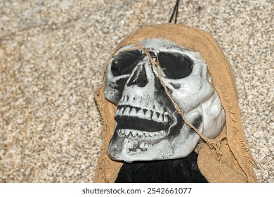 plastic skeleton skull for Halloween decorations and horror party fun, spooky background - Powered by Shutterstock