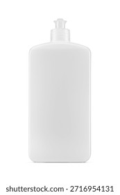 Plastic square squeeze bottle with push pull cap isolated on a white background.