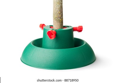 Plastic Stand For Christmas Tree. Isolated On A White.