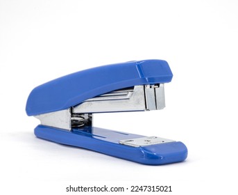 plastic stapler, blue stapler drawn on a white background. Selective focus, noise effect.