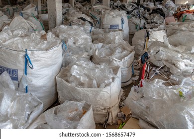 Plastic Stretch Film In Bags. Raw Materials For Recycling In The Production Of Plastic Bags. Recycling Helps To Preserve The Environment. Production Of Secondary Polyethylene