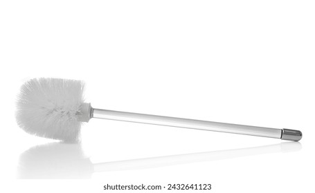 Plastic toilet brush close up isolated on white background