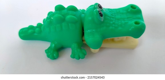 Plastic Toy Animals Isolated On White Background.toy Crocodile.