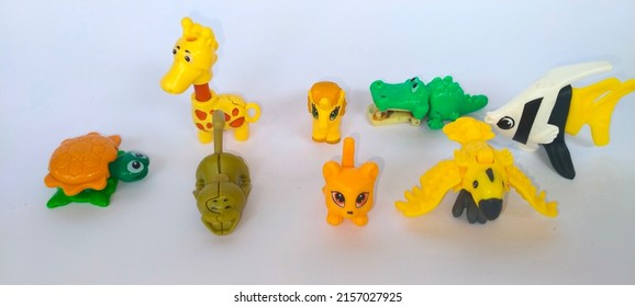 Plastic Toy Animals Isolated On White Background.