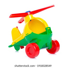 plastic toy helicopter on white background isolation