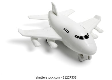 Plastic Toy Passenger Jet Plane On White Background