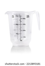 The Plastic Transparent Kitchen Measuring Cup Isolated On White