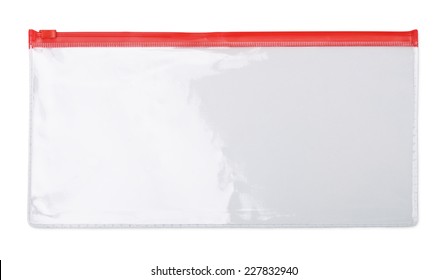 Plastic Transparent Zipper Document  Bag Isolated On White