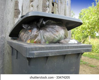 Plastic Trashcan, Full With The Waste Bags