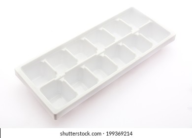 Plastic Tray For Producing Square Ice Cubes. By Placing Them In The Freezer Of The Refrigerator