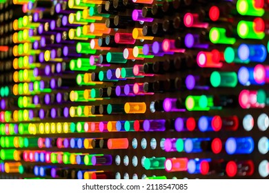 Plastic Tube Neon Light Color Wall Background,abstract Colorful Acrylic Cylinder Form With Light From Behind Close Up Shot