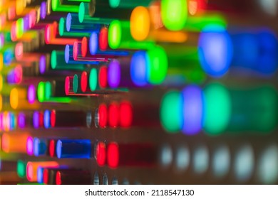 Plastic Tube Neon Light Color Wall Background,abstract Colorful Acrylic Cylinder Form With Light From Behind Close Up Shot