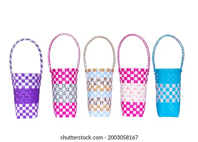 Plastic Weave Basket Handmade On White Background In Thailand