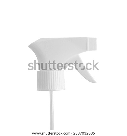 Plastic white trigger spray pump isolate on white. Cleaning product.