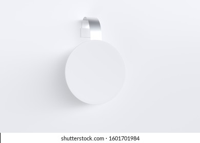 Plastic white wobbler with metallic stripe.