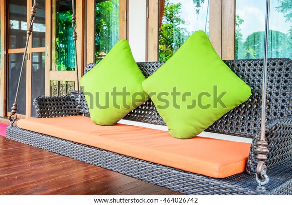 Plastic Wicker Porch Swinging Bench Green Stock Photo Edit Now